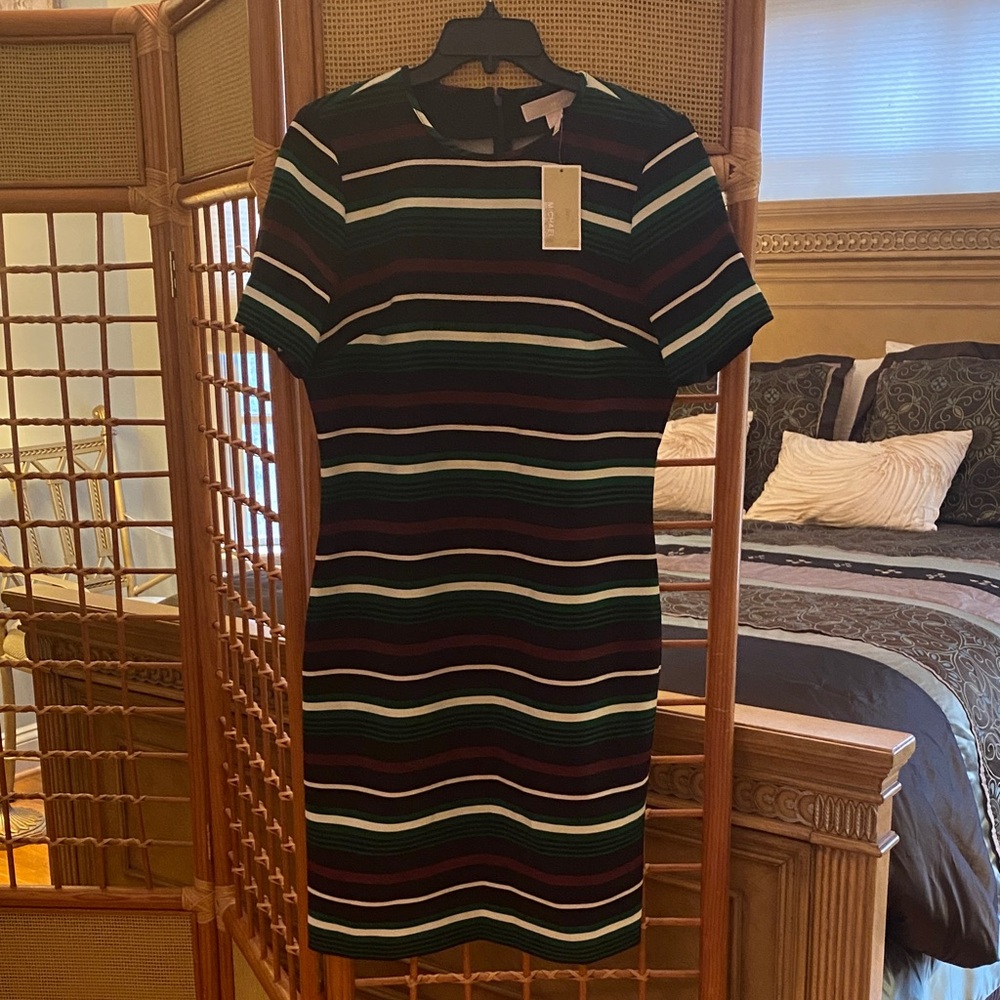 MICHAEL Michael Kors Striped Dress - Black, Green, Burgundy